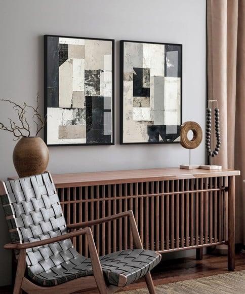 2 Quadros Decorativos Abstrato Moderno Mármore Moldura Vidro