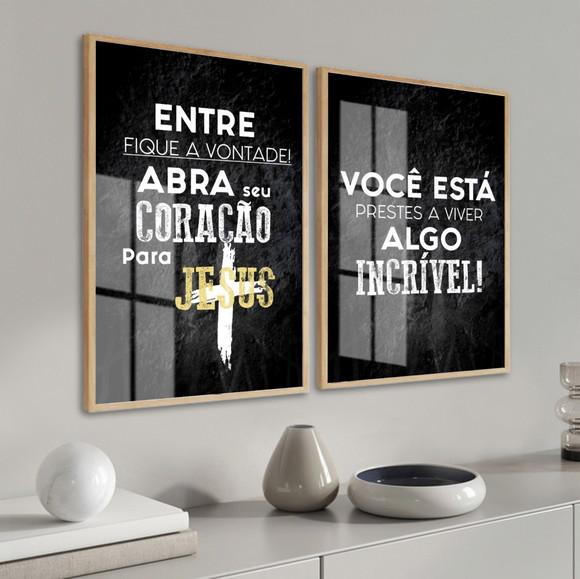 2 Quadros Decorativos Frases Motivacional Jesus Cristo Vidro