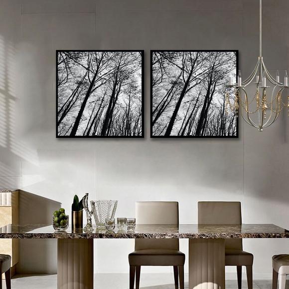 2 Quadros Galhos Paisagem Preto e Branco Decoração Molduras