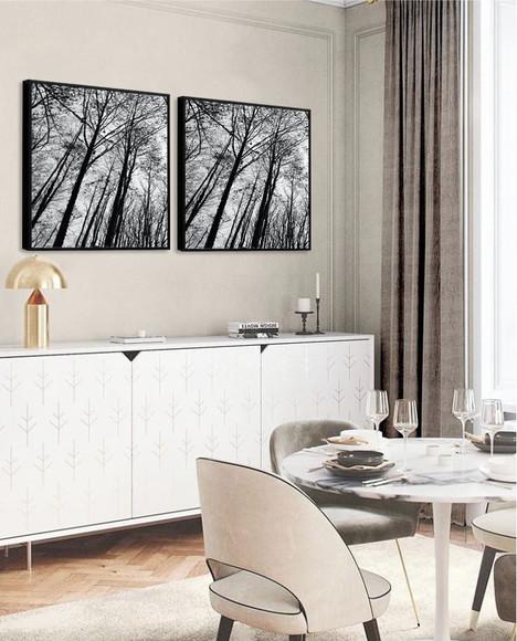 2 Quadros Galhos Paisagem Preto e Branco Decoração Molduras