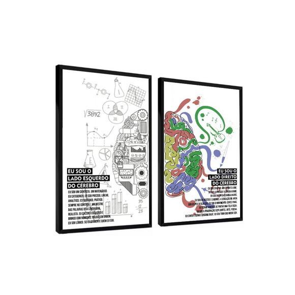 2 Quadros Psicologia Cérebro Decoração Consultório Moldura