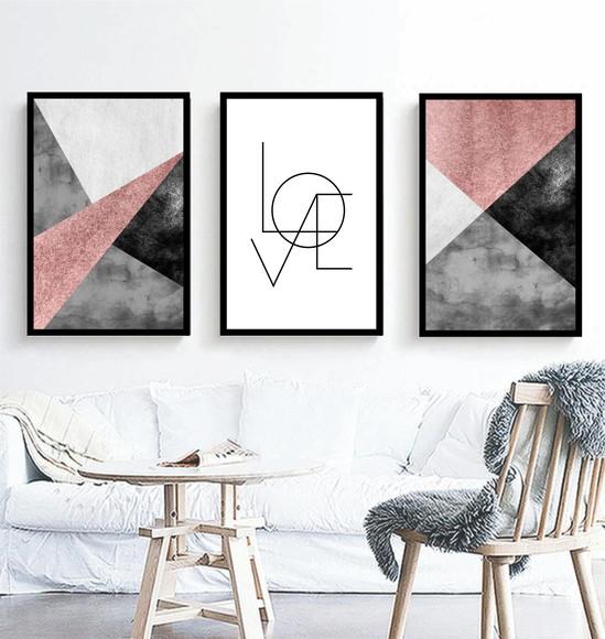 3 Quadros Abstratos Geométricos Love Casal Decoração Moldura