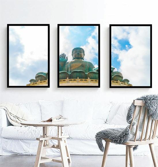 3 Quadros Buda Meditação Decoração Paisagem Conjunto Moldura