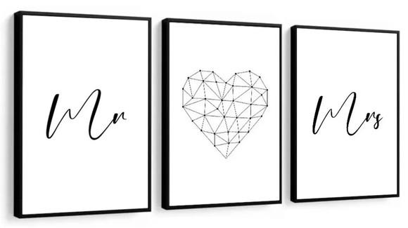 3 Quadros Com Frases Decoração Quarto Casal Mr E Mrs Moldura