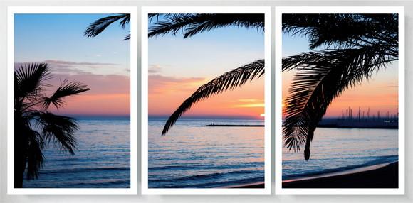 3 Quadros Coqueiro Resort Praia Pôr Do Sol Decoração Moldura