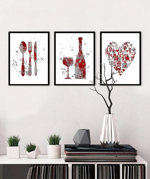 3 Quadros Cozinha Cheff Restaurantes Vinho Decoração Moldura