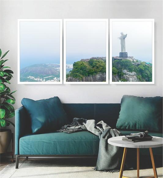 3 Quadros Cristo Redentor Decoração Rio De Janeiro Moldura