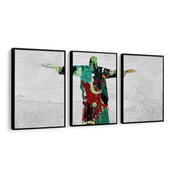 3 Quadros Cristo Redentor Rio De Janeiro Decoração Molduras