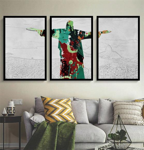 3 Quadros Cristo Redentor Rio De Janeiro Decoração Molduras