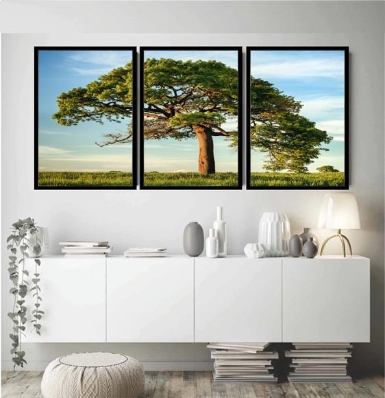 3 Quadros Decoração Arvore Folhagem Botânico Jardim Molduras