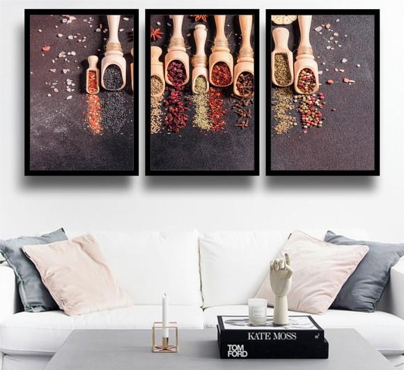 3 Quadros Decoração Restaurantes Temperos Cozinhas Molduras
