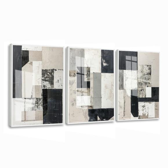 3 Quadros Decorativos Abstrato Moderno Luxo Moldura e Vidro
