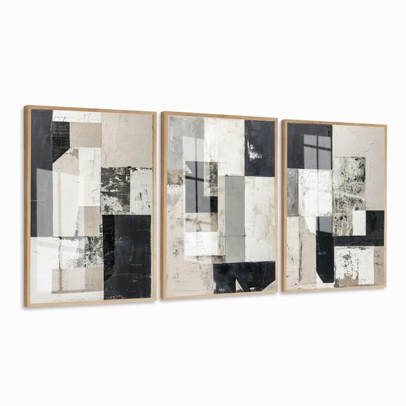 3 Quadros Decorativos Abstrato Moderno Mármore Luxo Vidro