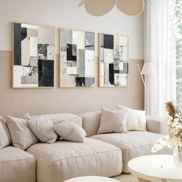 3 Quadros Decorativos Abstrato Moderno Mármore Luxo Vidro