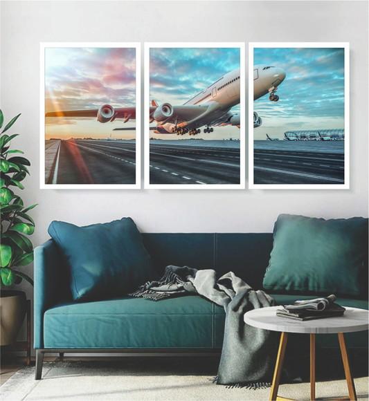 3 Quadros Decorativos Avião Boeing Pilotos Airbus Moldura