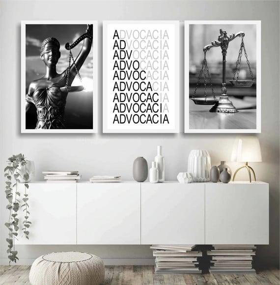 3 Quadros Decorativos Balança Escritório Advogado Moldura