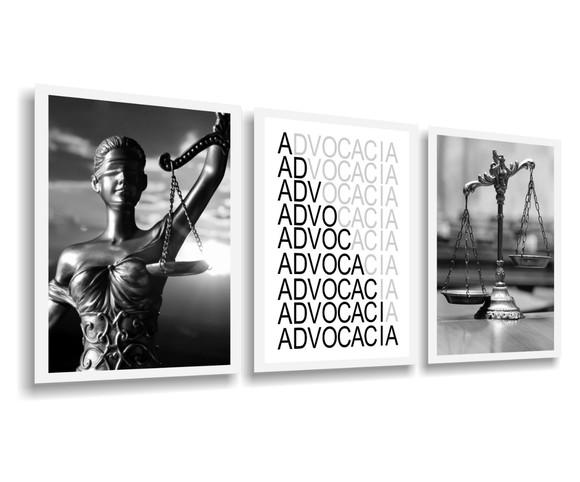3 Quadros Decorativos Balança Escritório Advogado Moldura