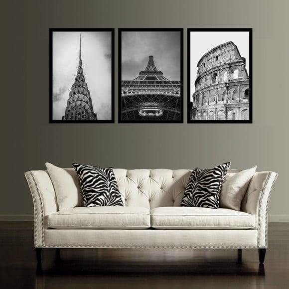 3 Quadros Decorativos Cidades Nova York Roma Paris Molduras
