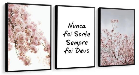 3 Quadros Decorativos Com Frases Flor De Cerejeira Moldura