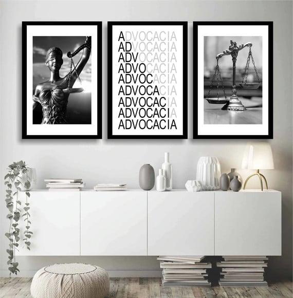 3 Quadros Decorativos Escritório Advocacia Justiça Moldura
