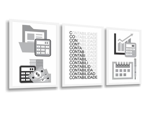 3 Quadros Decorativos Escritório Contador Conjunto Moldura