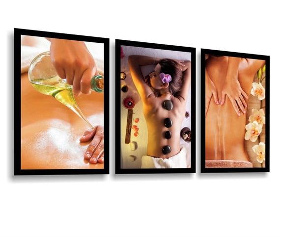 3 Quadros Decorativos Estética Massagem Spá Molduras Vidro