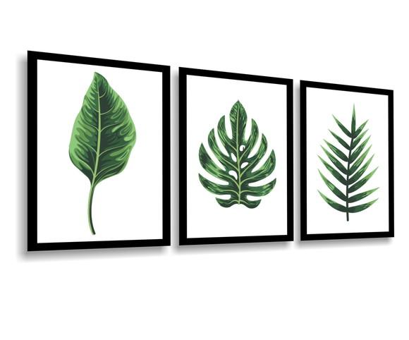 3 Quadros Decorativos Folhagem Verde Costela Botânico Jardim