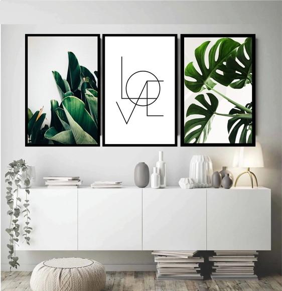3 Quadros Decorativos Folhagens Costela Love Casal Molduras