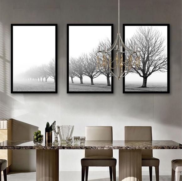 3 Quadros Decorativos Galhos Preto e Branco Arvore Moldura