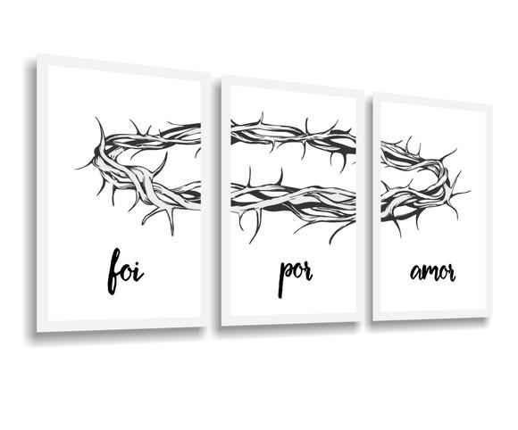 3 Quadros Decorativos Jesus Cristo Fé Oração Amor Moldura