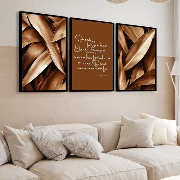 3 Quadros Decorativos Jesus Salmo Fé Frases Moldura Vidro