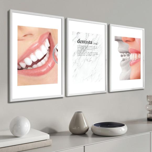 3 Quadros Decorativos Odonto Consultório Dentistas Molduras