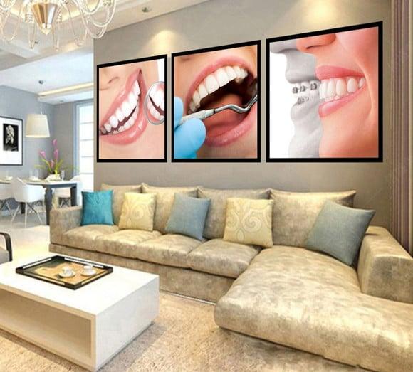 3 Quadros Decorativos Profissão Dentista Odontologia Moldura