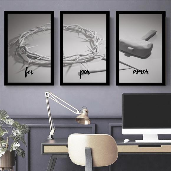 3 Quadros Decorativos Religioso Jesus Cristo Foi Por Amor