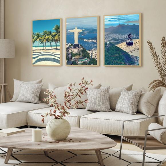 3 Quadros Decorativos Rio de Janeiro Cristo Redentor Moldura