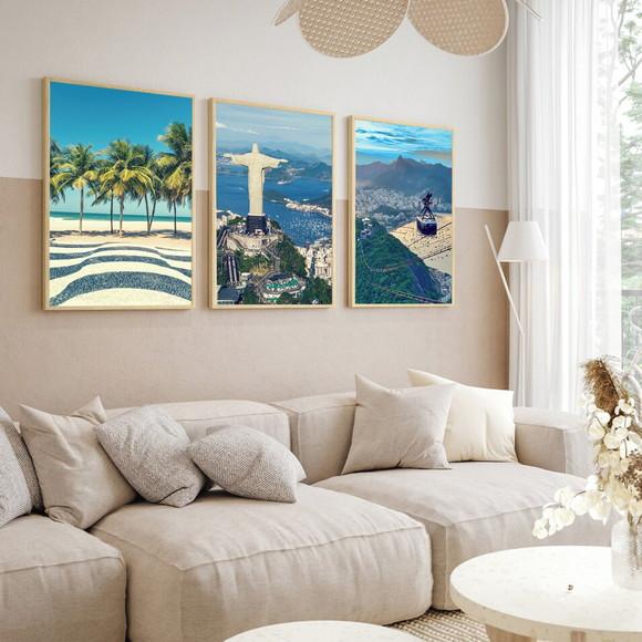3 Quadros Decorativos Rio de Janeiro Cristo Redentor Moldura