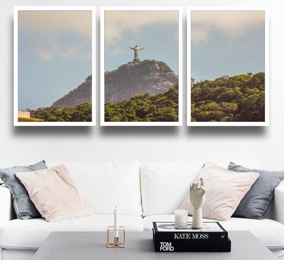 3 Quadros Decorativos Rio De Janeiro Cristo Redentor Moldura
