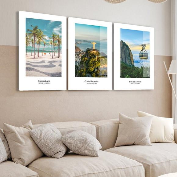 3 Quadros Decorativos Rio de Janeiro Pontos Turísticos Vidro