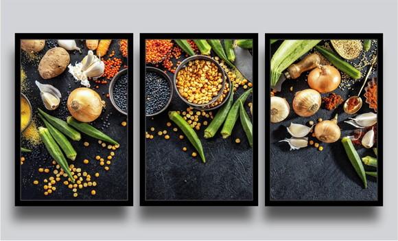 3 Quadros Decorativos Temperos Gastronomia Culinária Moldura