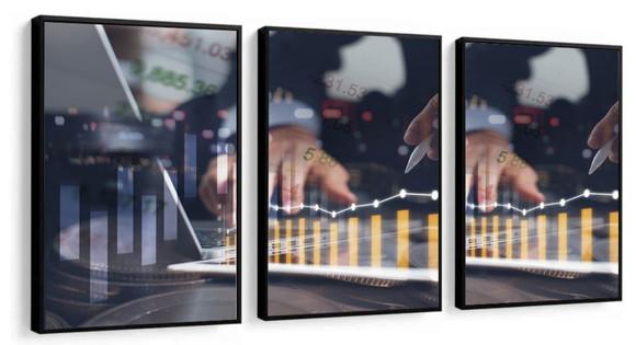 3 Quadros Escritório Contabilidade Moeda Decoração Molduras