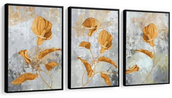 3 Quadros Flores Amarelas Copo De Leite Decoração Molduras