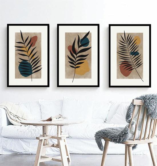3 Quadros Flores Desenho Abstrato Moderno Decoração Molduras
