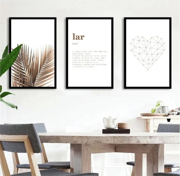 3 Quadros Folhagem Lar Significado Coração Decoração Moldura