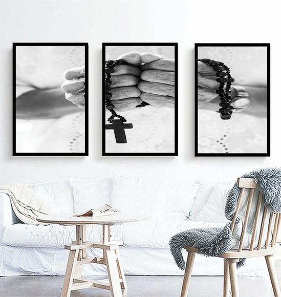 3 Quadros Jesus Cristo Fé Oração Religioso Decoração Moldura