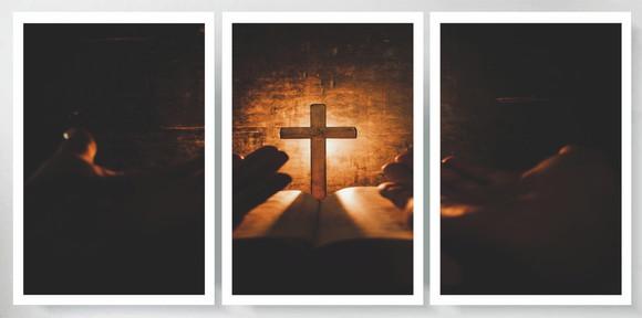 3 Quadros Jesus Cristo Religioso Decoração Conjunto Moldura
