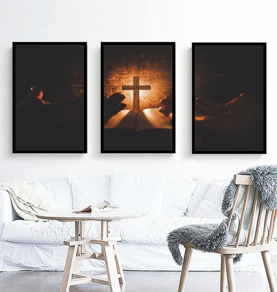 3 Quadros Jesus Cristo Religioso Decoração Conjunto Molduras