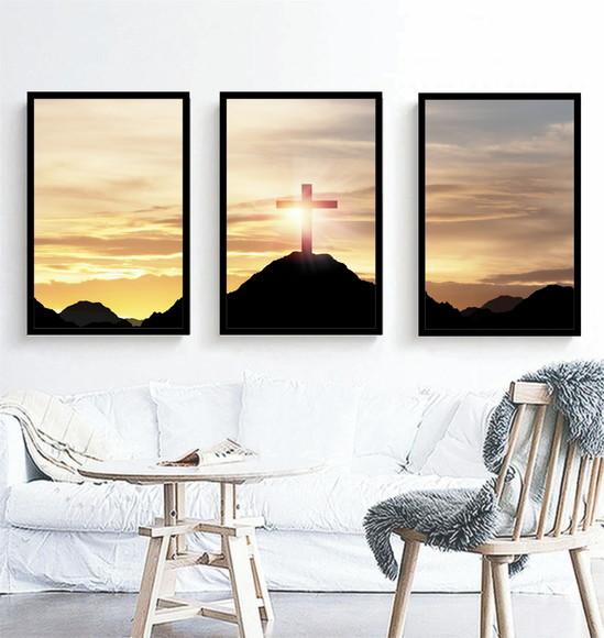 3 Quadros Jesus Cristo Religioso Oração Decoração Molduras