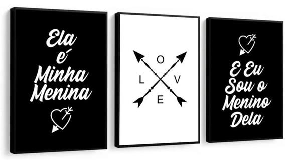 3 Quadros Love Amor Frases Decoração Quarto De Casal Moldura