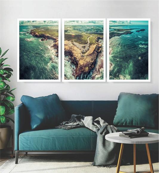 3 Quadros Mar Paisagens Natureza Decoração Conjunto Moldura