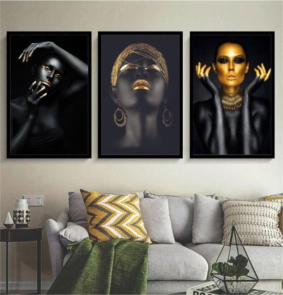 3 Quadros Mulheres As Africanas Maquiagem Decoração Molduras